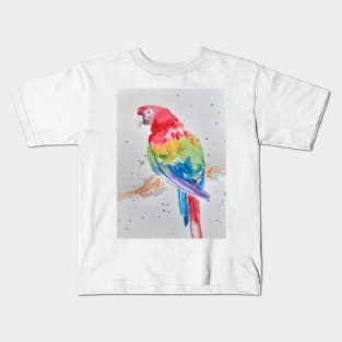 Macaw Parrot Watercolor Painting - Rainbow Coloured Kids T-Shirt